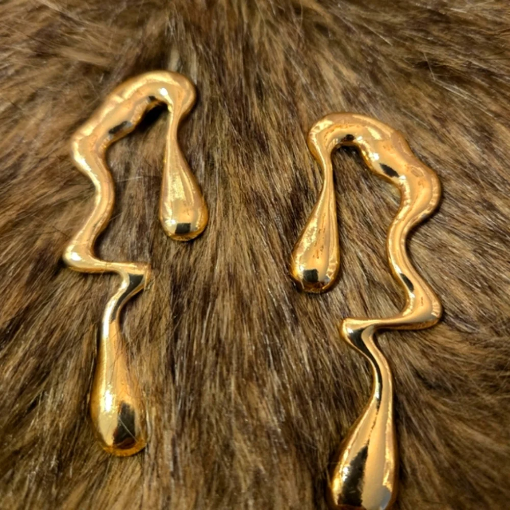 Goldtone Abstract Asymmetrical Dangle Pierced Earrings